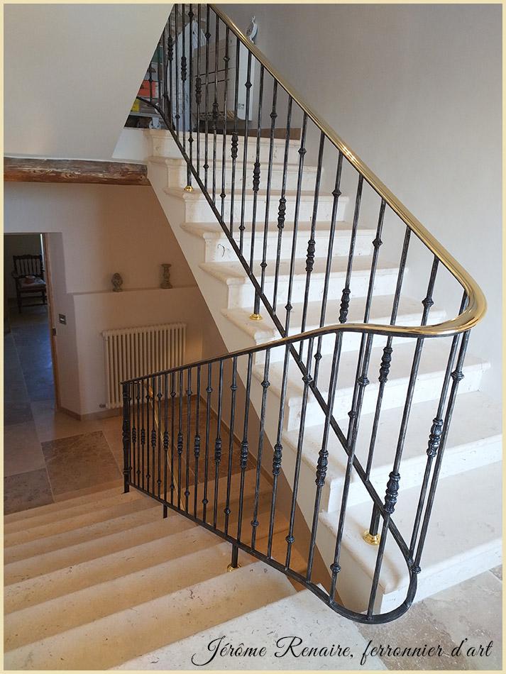 Rampe escalier main courante laiton poli
